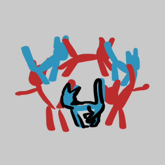 Looping animation of a cat running around, each frame it alternates between being red or blue. The colors are static