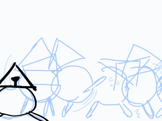 A small triangle headed creature stumbles across the screen. The sketch is static, showing the movement of the creature.