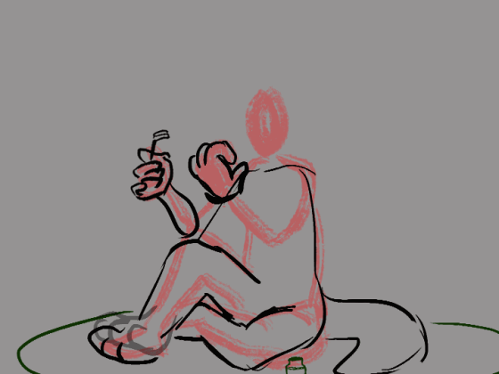 A sketch animation. An anthro character is painting his nails, moving his hand away to check his nails.
